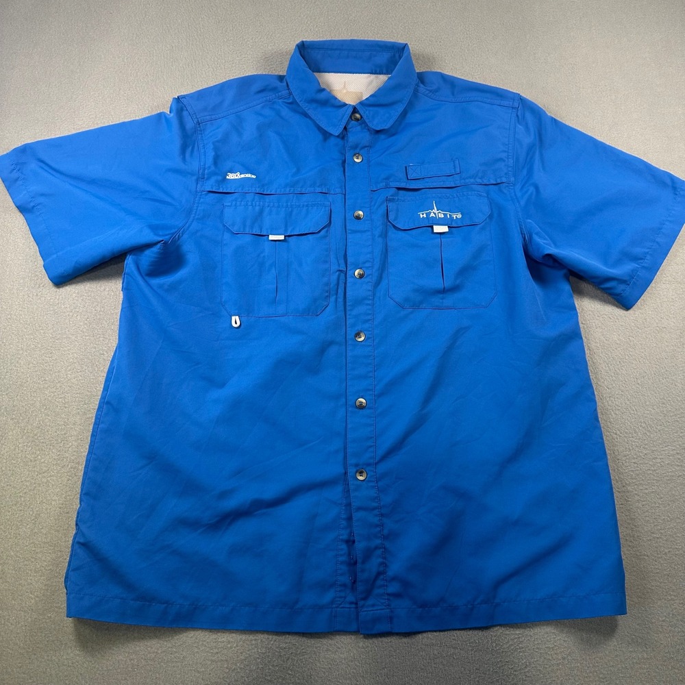 Habit Mens Marlin Blue 360 Venting Short Sleeve Fishing Shirt TS1050 Large